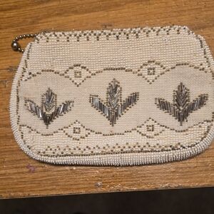 Elegant Beaded Clutch - Cream and Silver